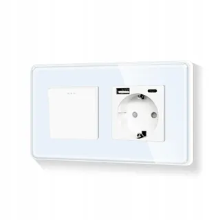 LIAONFOY Glazen Lichtschakelaar 1-weg Schuko 20W Wit 110-250V — miniatuur 1