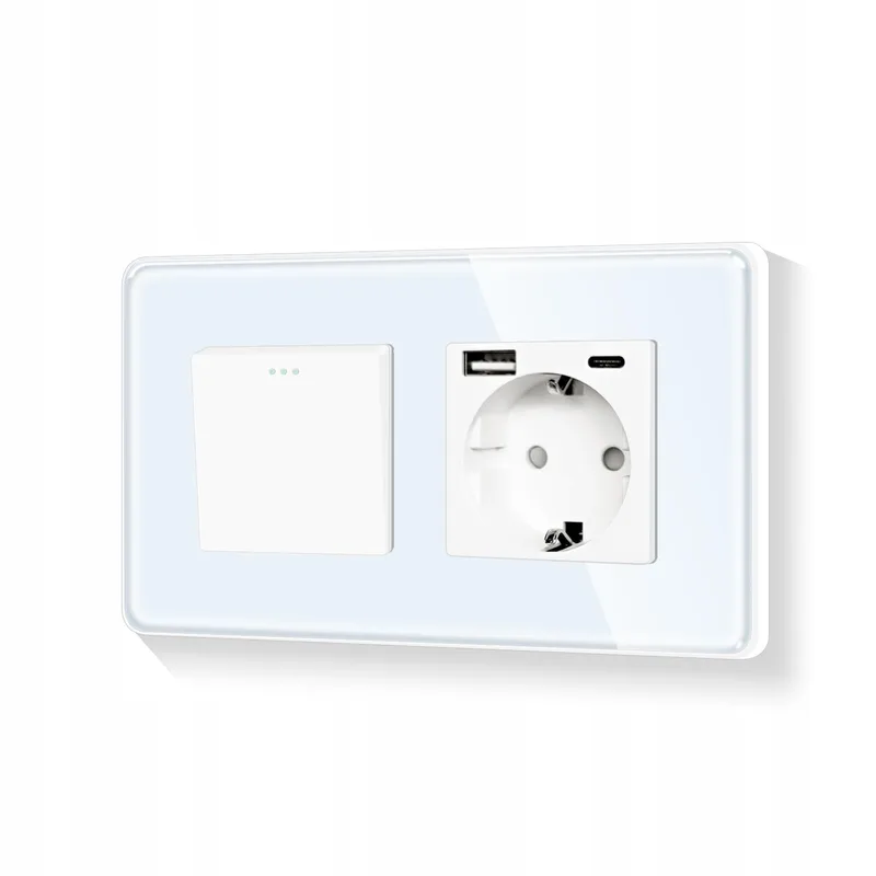 LIAONFOY Glazen Lichtschakelaar 1-weg Schuko 20W Wit 110-250V — foto 1