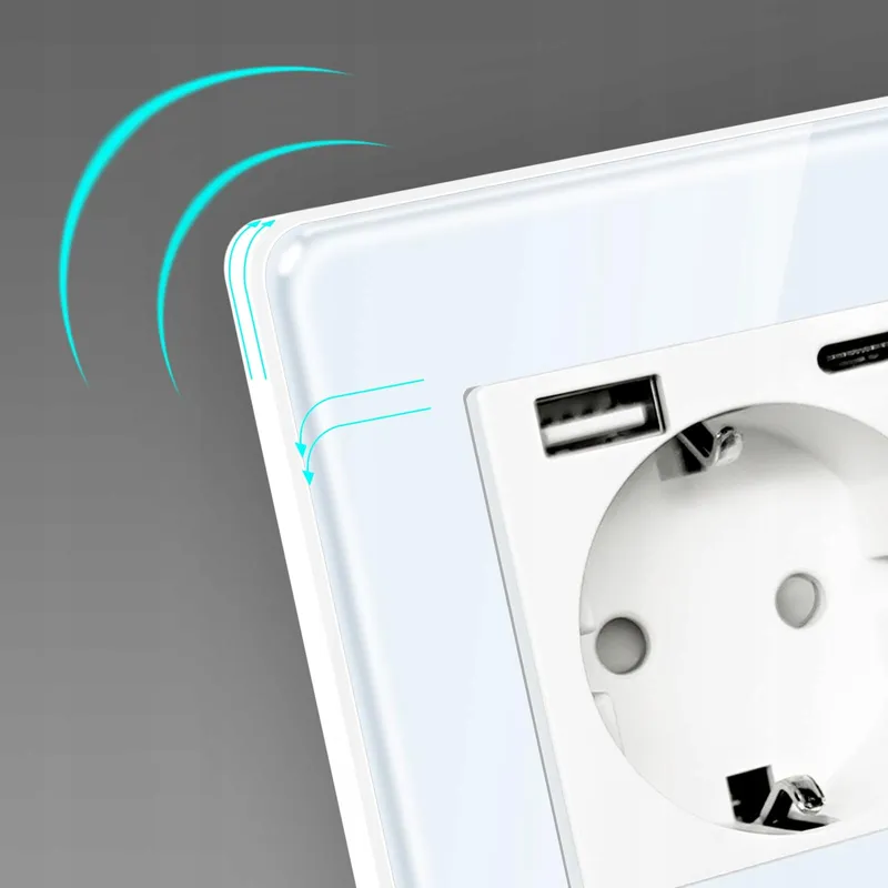 LIAONFOY Glazen Lichtschakelaar 1-weg Schuko 20W Wit 110-250V — foto 4