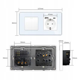 LIAONFOY Glazen Lichtschakelaar 1-weg Schuko 20W Wit 110-250V — miniatuur 5
