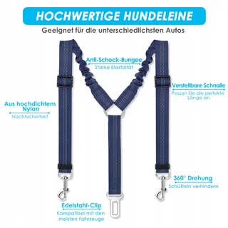 SLOWTON Autogordel Hond Verstelbaar Reflecterend Veilig Blauw — miniatuur 3