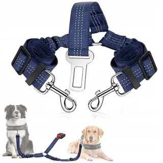 SLOWTON Autogordel Hond Verstelbaar Reflecterend Veilig Blauw — miniatuur 1