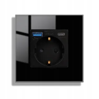 JIMEIDA Glazen USB Stopcontact Zwart 20W 16A 250V 86x86mm — miniatuur 1
