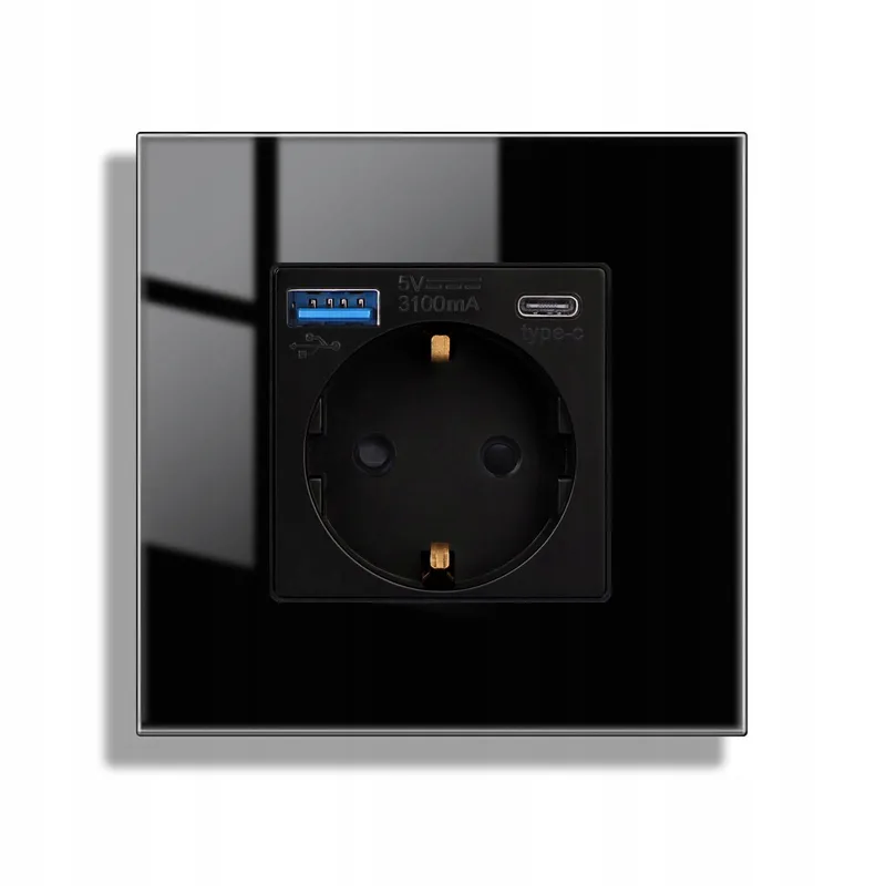 JIMEIDA Glazen USB Stopcontact Zwart 20W 16A 250V 86x86mm — foto 1
