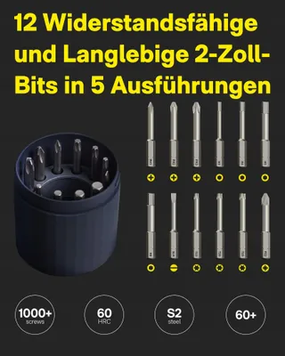 HOTO Elektrische Schroevendraaier LED 3,6V USB-C 12-in-1 1500mAh — miniatuur 7