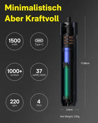 HOTO Elektrische Schroevendraaier LED 3,6V USB-C 12-in-1 1500mAh — miniatuur 5