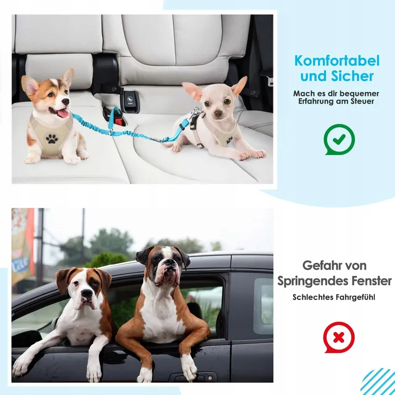 SLOWTON DoubleTon Veiligheidsgordel Hond Verstelbaar Lichtblauw — foto 6