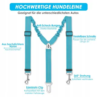SLOWTON DoubleTon Veiligheidsgordel Hond Verstelbaar Lichtblauw — miniatuur 3