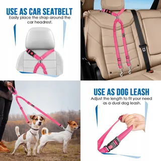 SLOWTON Dubbele Autogordel Voor Honden 2-in-1 Klitvrij — miniatuur 6