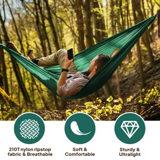 NATUREFUN Lichte Camping Hangmat 300kg Nylon Karabijnhaken Groen — miniatuur 4