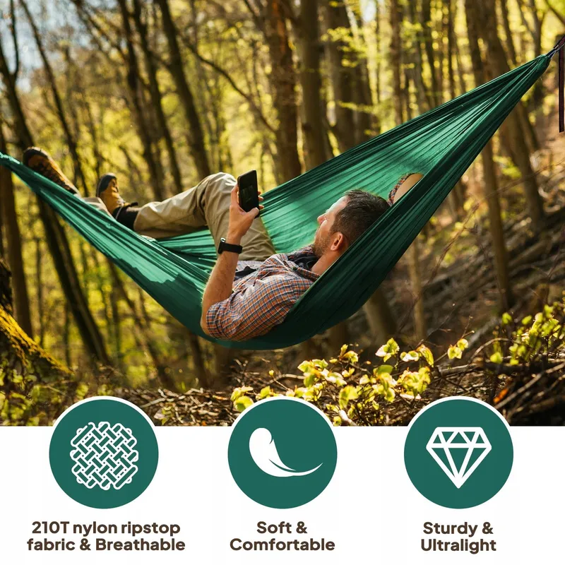 NATUREFUN Lichte Camping Hangmat 300kg Nylon Karabijnhaken Groen — foto 4