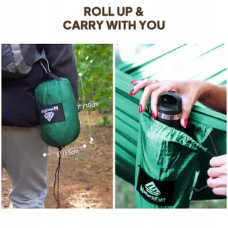 NATUREFUN Lichte Camping Hangmat 300kg Nylon Karabijnhaken Groen — miniatuur 6