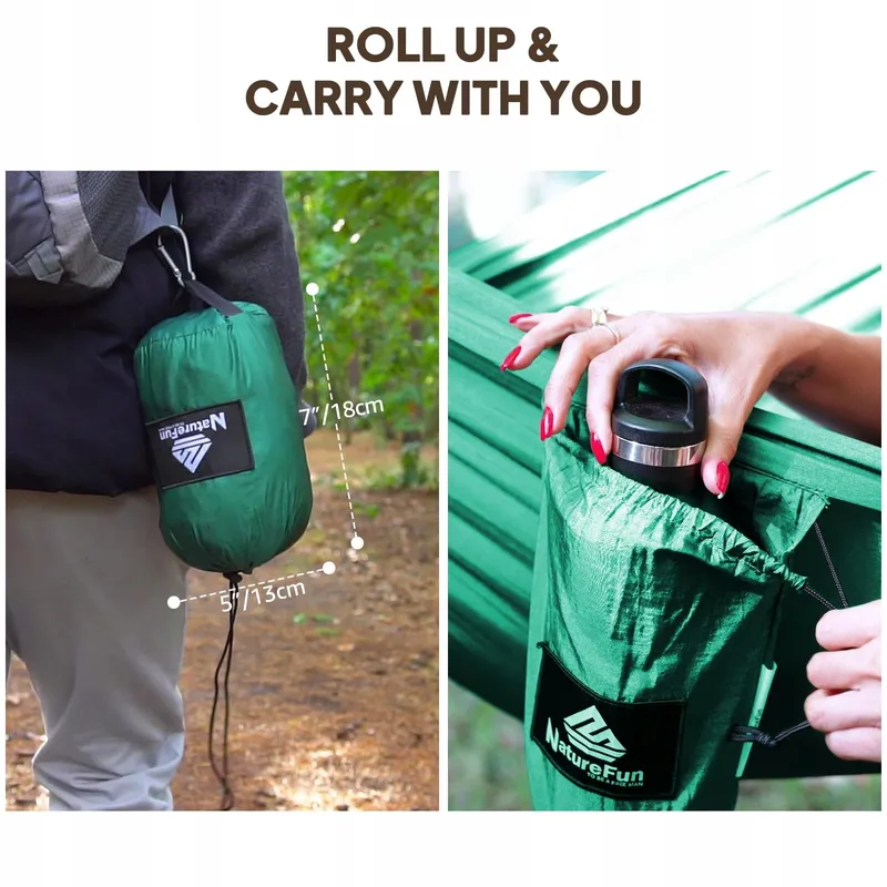 NATUREFUN Lichte Camping Hangmat 300kg Nylon Karabijnhaken Groen — foto 6