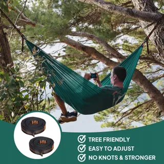 NATUREFUN Lichte Camping Hangmat 300kg Nylon Karabijnhaken Groen — miniatuur 3