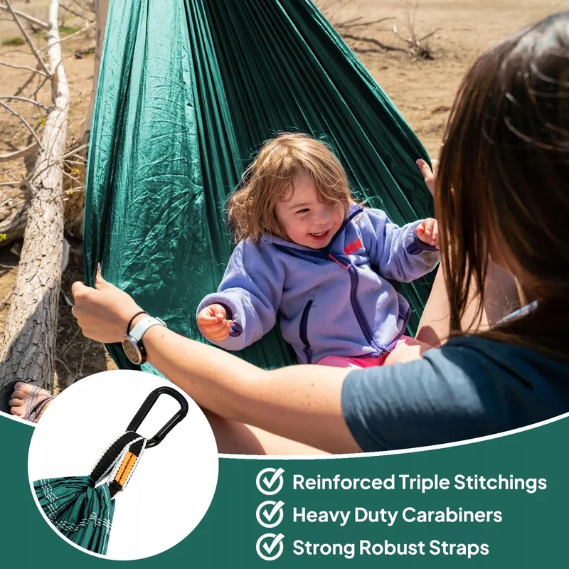 NATUREFUN Lichte Camping Hangmat 300kg Nylon Karabijnhaken Groen — foto 5