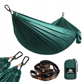 NATUREFUN Lichte Camping Hangmat 300kg Nylon Karabijnhaken Groen — miniatuur 1