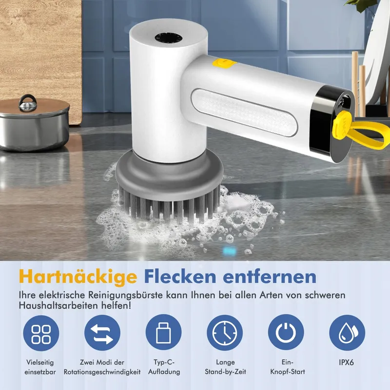 ETENTOUS Elektrische Schoonmaakborstel Badkamer Voegen 5 Koppen — foto 3