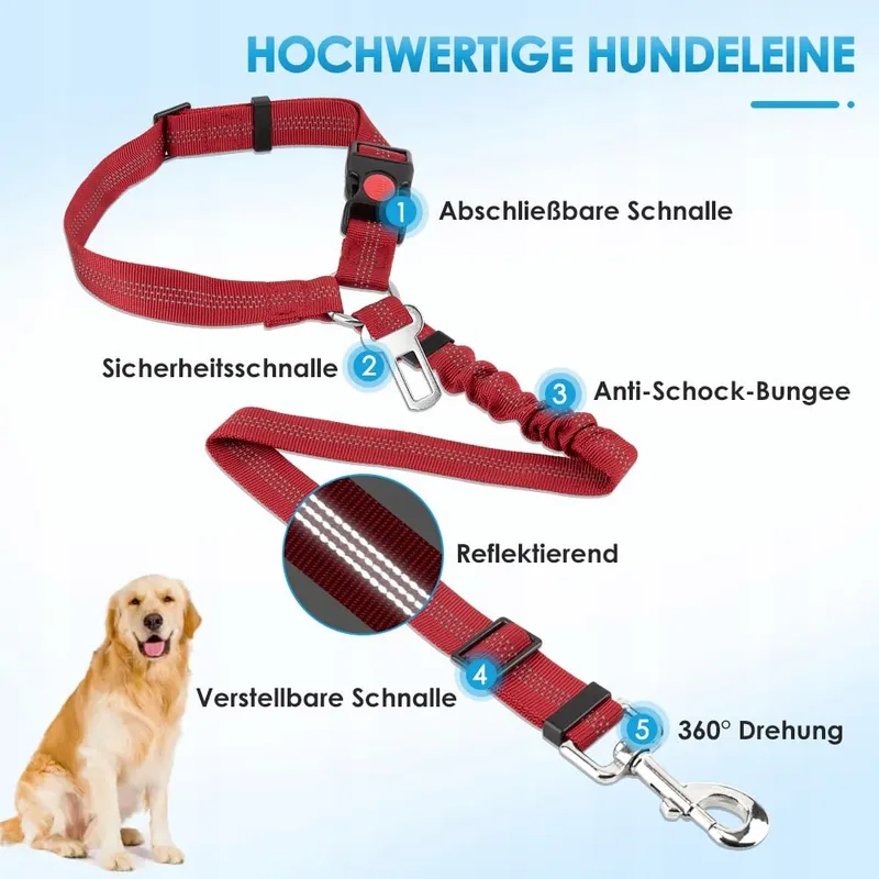 SLOWTON Autogordel Hond 2-in-1 Verstelbaar Reflecterend Rood — foto 4