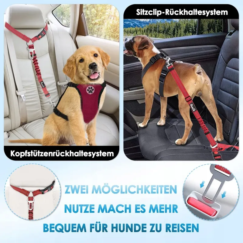 SLOWTON Autogordel Hond 2-in-1 Verstelbaar Reflecterend Rood — foto 2