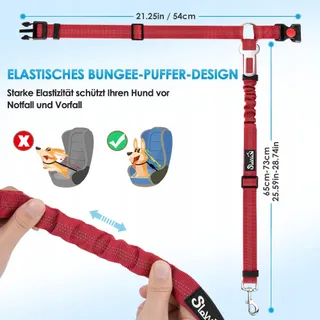 SLOWTON Autogordel Hond 2-in-1 Verstelbaar Reflecterend Rood — miniatuur 7