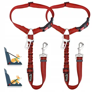 SLOWTON Autogordel Hond 2-in-1 Verstelbaar Reflecterend Rood — miniatuur 1