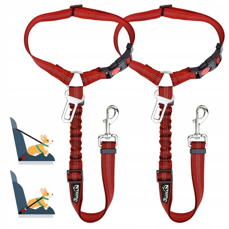SLOWTON Autogordel Hond 2-in-1 Verstelbaar Reflecterend Rood — foto 1