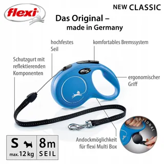 FLEXI New Classic S Riem 8m Blauw Honden tot 12kg — miniatuur 2