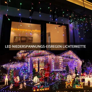 INTERGO LED Lichtgordijn Buiten 15M 600 LED 8 Modi Kleuren — miniatuur 2