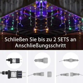 INTERGO LED Lichtgordijn Buiten 15M 600 LED 8 Modi Kleuren — miniatuur 6