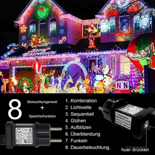 INTERGO LED Lichtgordijn Buiten 15M 600 LED 8 Modi Kleuren — miniatuur 8