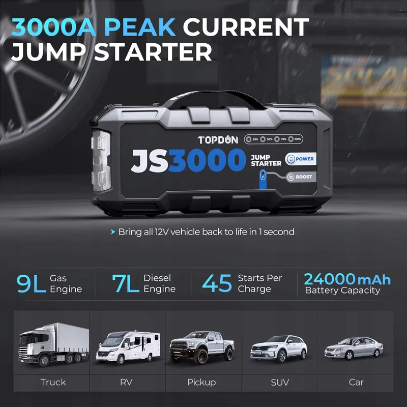 TOPDON JS3000 Accustarter 3000A Tot 9L Benzine 7L Diesel — foto 2