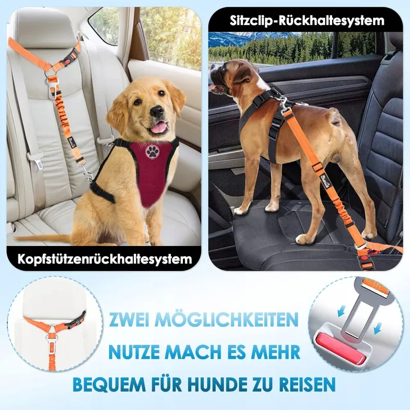 SLOWTON Autogordel Hond 2-in-1 Verstelbaar Reflecterend Oranje — foto 2