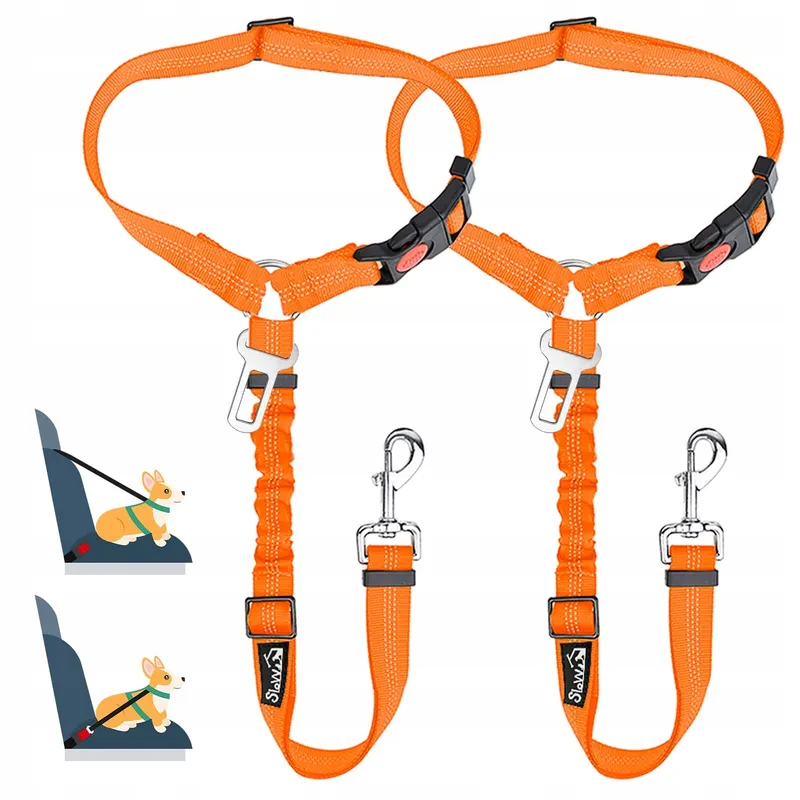 SLOWTON Autogordel Hond 2-in-1 Verstelbaar Reflecterend Oranje — foto 1