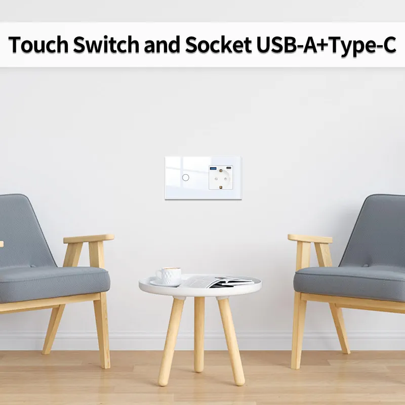 JIMEIDA Touch Lichtschakelaar Met USB A/C Stopcontact Snel Opladen Wit — foto 3