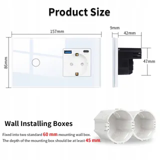 JIMEIDA Touch Lichtschakelaar Met USB A/C Stopcontact Snel Opladen Wit — miniatuur 4