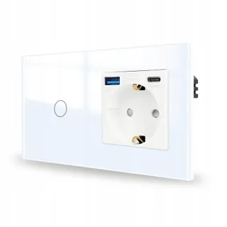 JIMEIDA Touch Lichtschakelaar Met USB A/C Stopcontact Snel Opladen Wit — miniatuur 1
