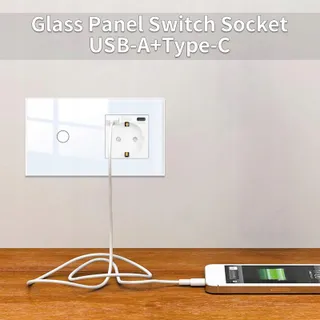 JIMEIDA Touch Lichtschakelaar Met USB A/C Stopcontact Snel Opladen Wit — miniatuur 5