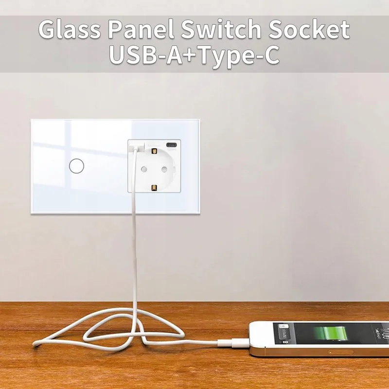 JIMEIDA Touch Lichtschakelaar Met USB A/C Stopcontact Snel Opladen Wit — foto 5