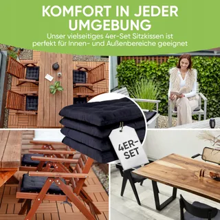 GRÄFENSTAYN Stoelkussens Binnen Buiten Zwart 40x40x3cm Set 4 — miniatuur 4