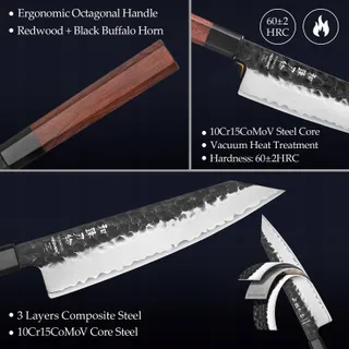 HEZHEN Kiritsuke Mes 21,5cm Japans Staal Redwood Handvat — miniatuur 5
