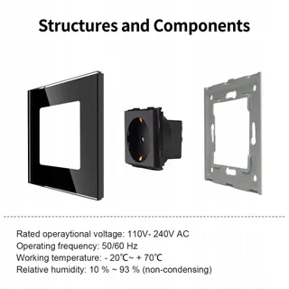 JIMEIDA Enkel Glazen Stopcontact Zwart Schuko 16A 250V Inbouw — miniatuur 3