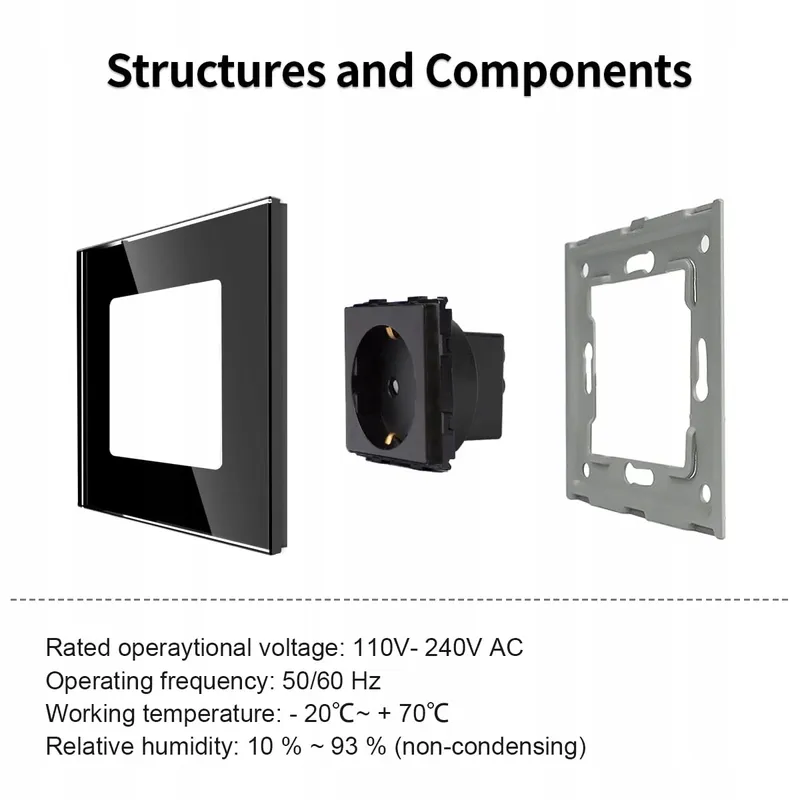 JIMEIDA Enkel Glazen Stopcontact Zwart Schuko 16A 250V Inbouw — foto 3