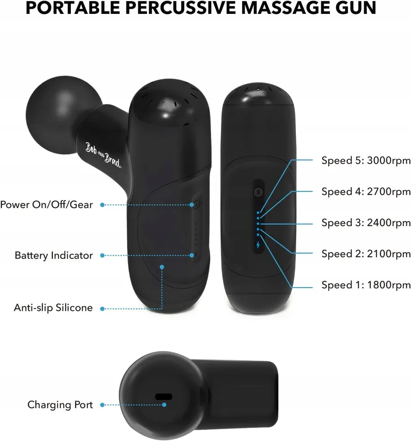 BOB AND BRAD Q2 Mini Massagepistool Zakformaat Spierherstel Zwart — foto 10