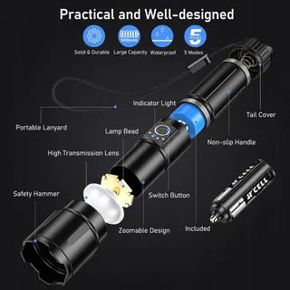 BLUKAR LED Zaklamp 20000 Lumen IP67 Waterdicht 5 Modi Zoom — miniatuur 7