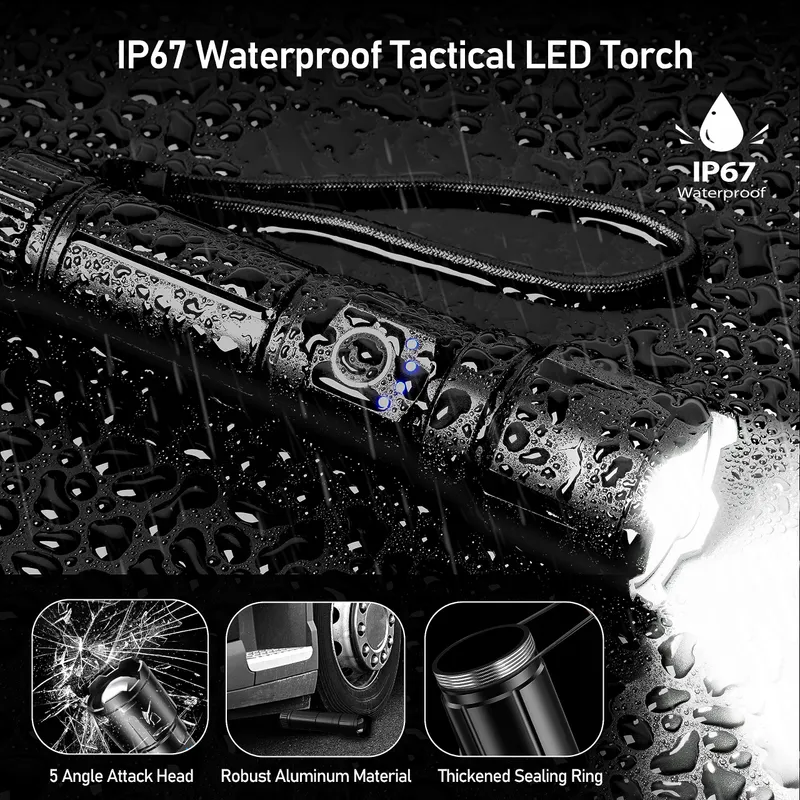 BLUKAR LED Zaklamp 20000 Lumen IP67 Waterdicht 5 Modi Zoom — foto 6