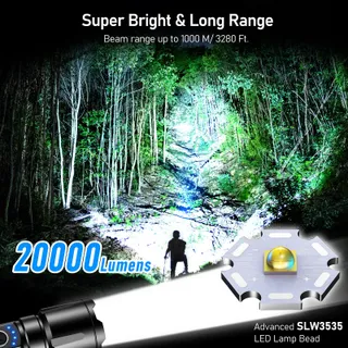 BLUKAR LED Zaklamp 20000 Lumen IP67 Waterdicht 5 Modi Zoom — miniatuur 2