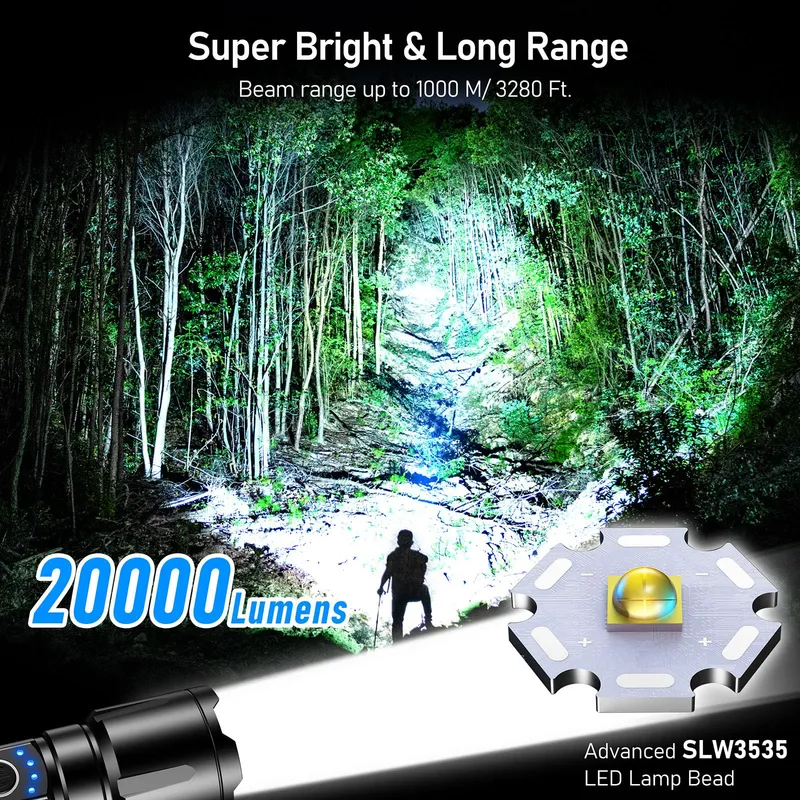 BLUKAR LED Zaklamp 20000 Lumen IP67 Waterdicht 5 Modi Zoom — foto 2