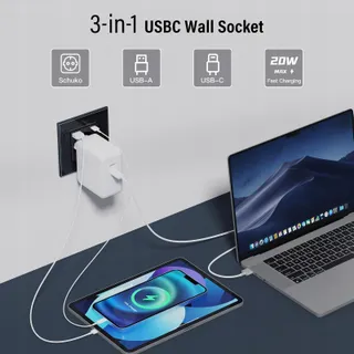 BSEED Dubbel Schuko Stopcontact USB Type C Snelladen Zwart Glas — miniatuur 2