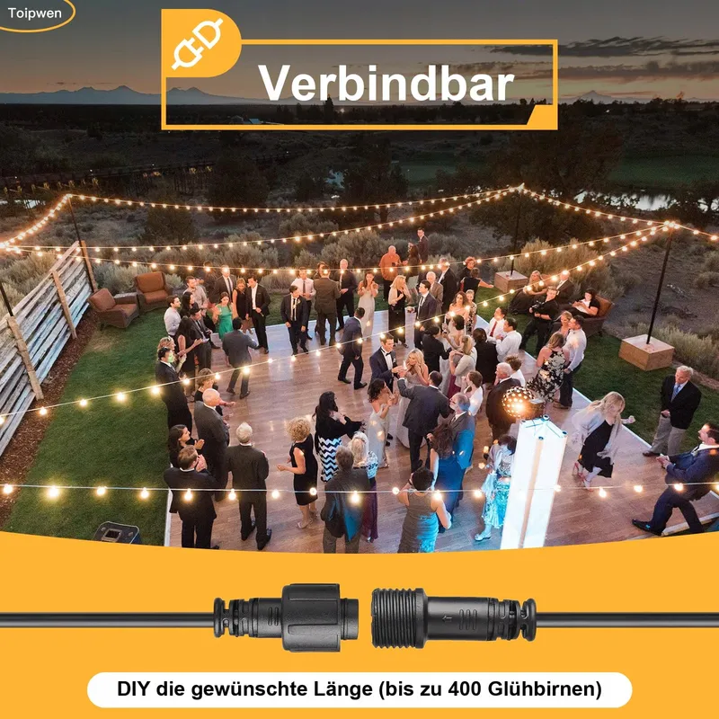 TOIPWEN LED Lichtsnoer 30M 52 Lampen G40 IP45 Tuin Terras — foto 5