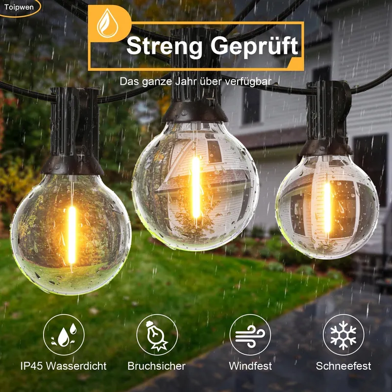 TOIPWEN LED Lichtsnoer 30M 52 Lampen G40 IP45 Tuin Terras — foto 2
